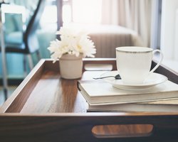 Coffee-cup-Book-white-flower-on-wooden-tray